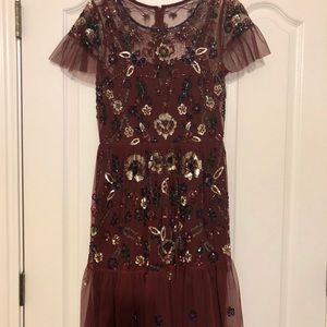 Gianni Bini Burgundy Sequin Floral Dress Cocktail